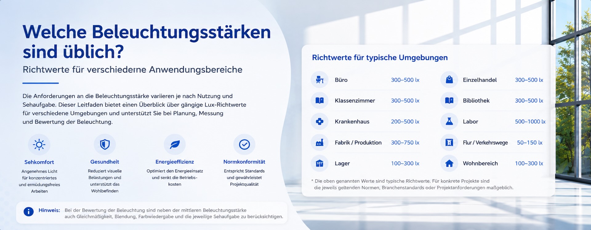 Welche Beleuchtungsstärken sind üblich?