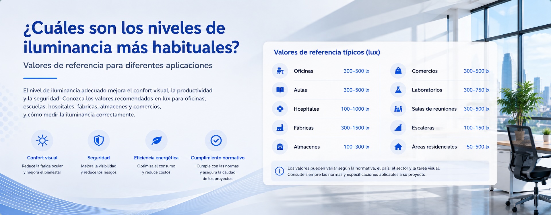 ¿Cuáles son los niveles de iluminancia más habituales?