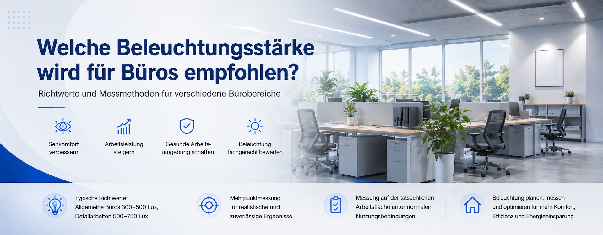 Welche Beleuchtungsstärke wird für Büros empfohlen?
