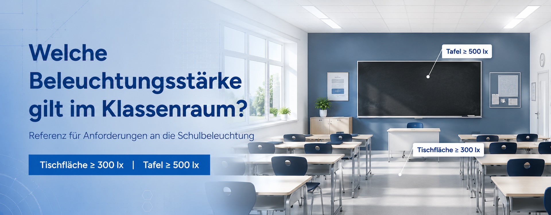 Welche Beleuchtungsstärke gilt für Schulklassenräume?