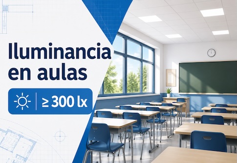 ¿Cuál es el nivel de iluminancia recomendado para las aulas escolares?