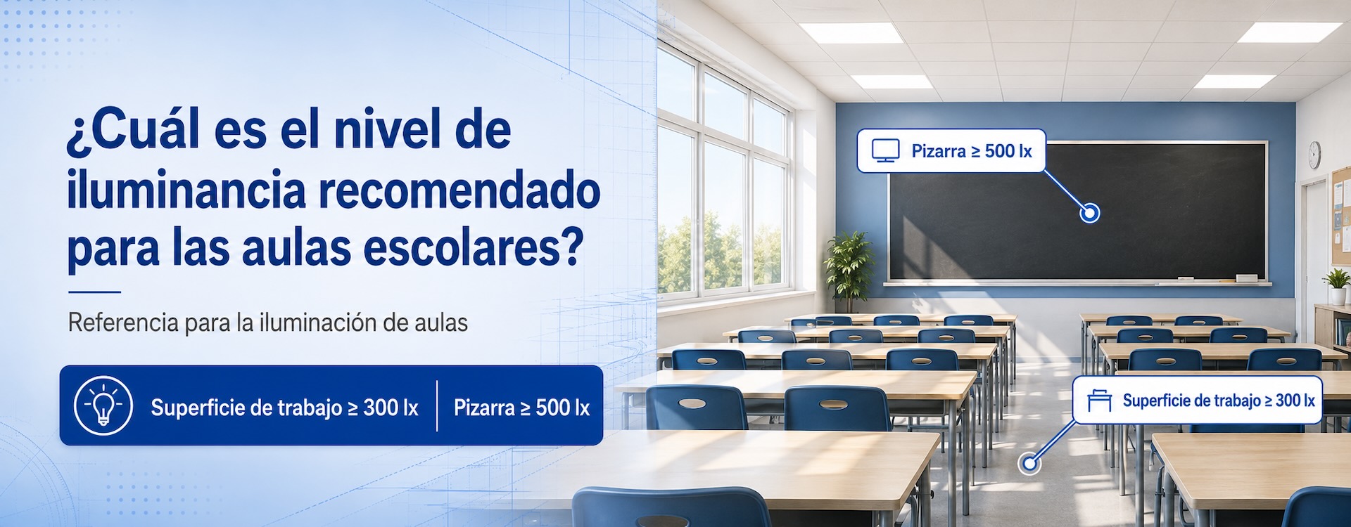 ¿Cuál es el nivel de iluminancia recomendado para las aulas escolares?