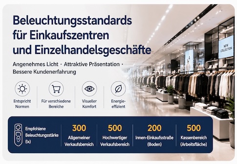 Beleuchtungsstärken für Einkaufszentren und Einzelhandelsgeschäfte