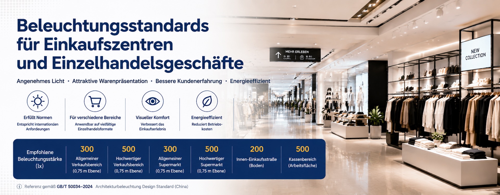 Beleuchtungsstärken für Einkaufszentren und Einzelhandelsgeschäfte