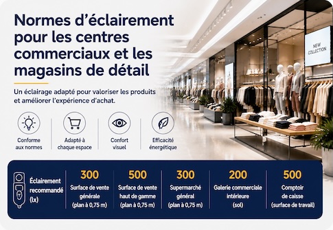 Normes d’éclairement pour les centres commerciaux et les magasins de détail