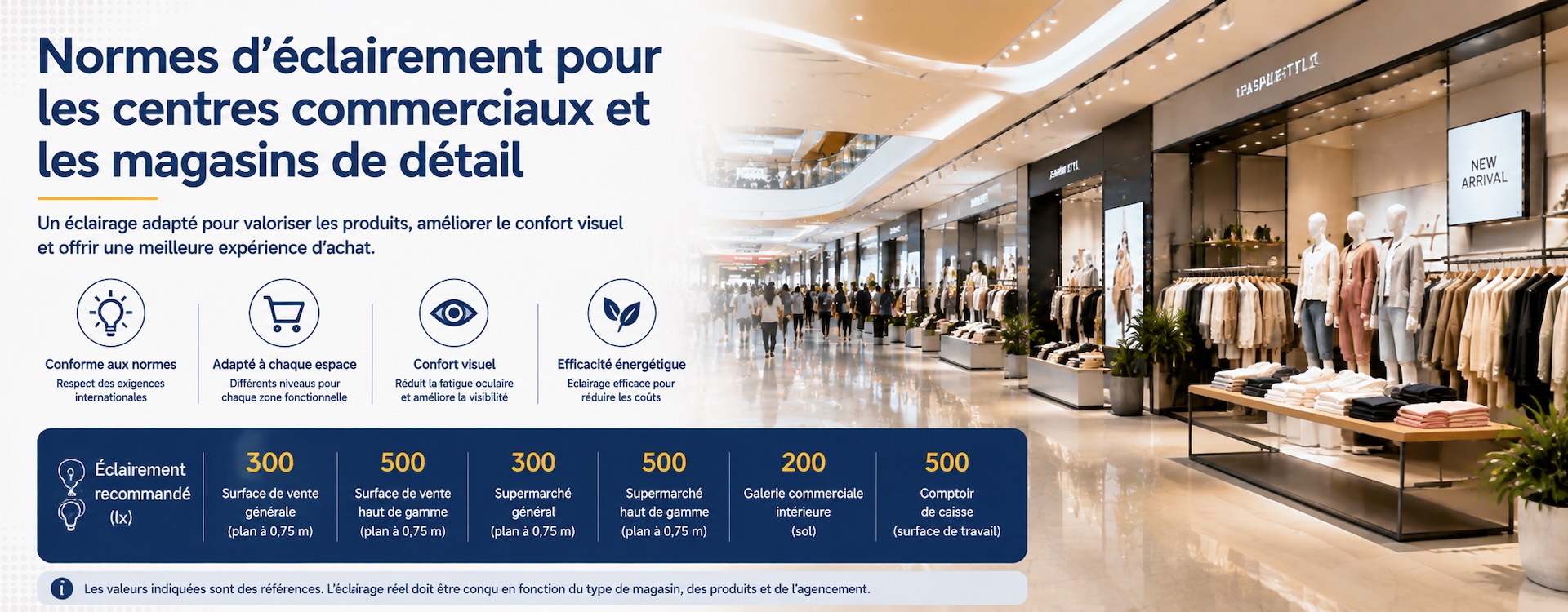 Normes d’éclairement pour les centres commerciaux et les magasins de détail