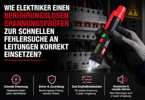 Wie Elektriker mit einem berührungslosen Spannungsprüfer Leitungen vor Ort schnell und richtig prüfen