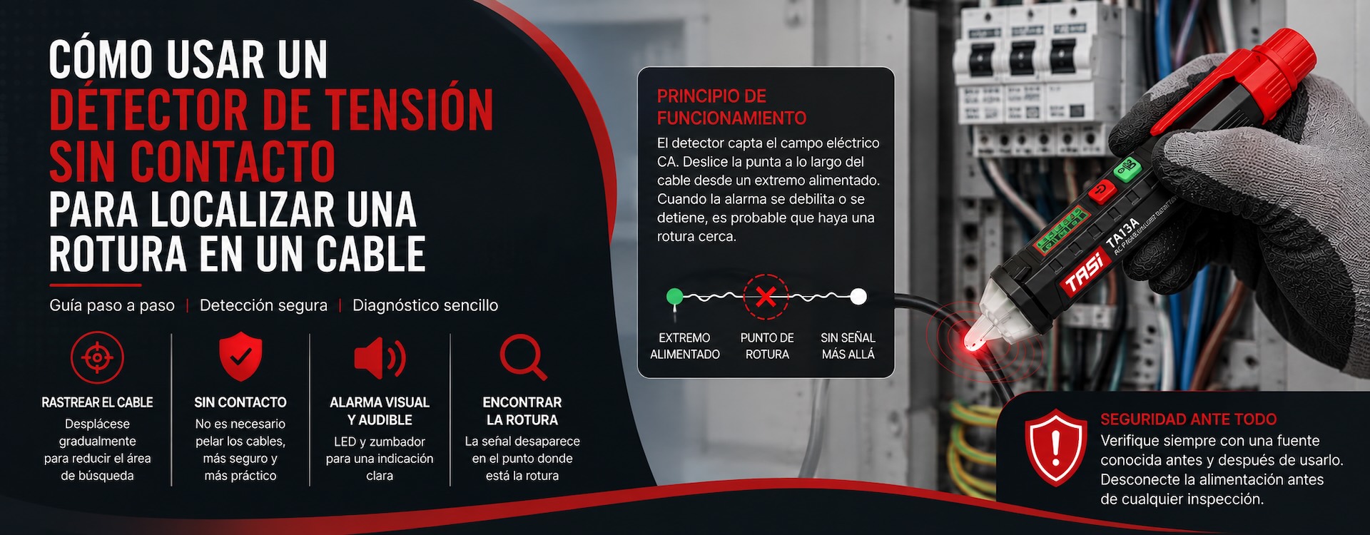Cómo utilizar un detector de tensión sin contacto para revisar el cableado de un cuadro eléctrico