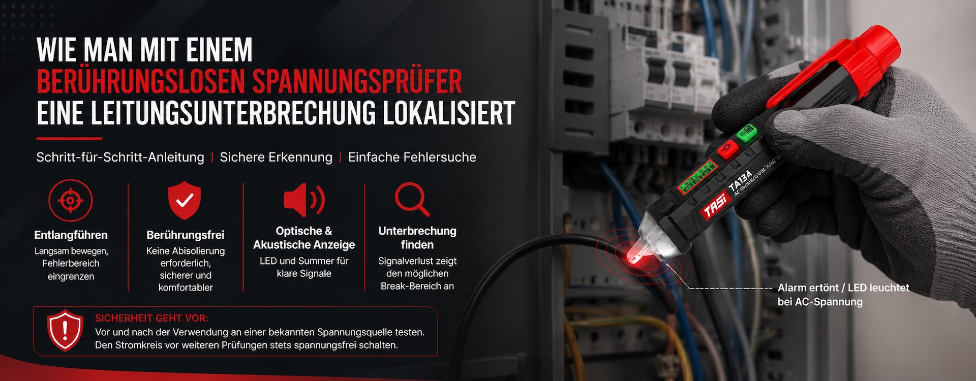 Wie prüft man Leitungen in einem Verteilerkasten mit einem berührungslosen Spannungsprüfer?