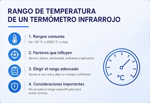 ¿Cuál es el rango de temperatura de un termómetro infrarrojo?